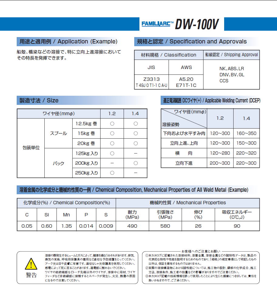 神戸製鋼　フラックス溶接ワイヤ　DW-100V
